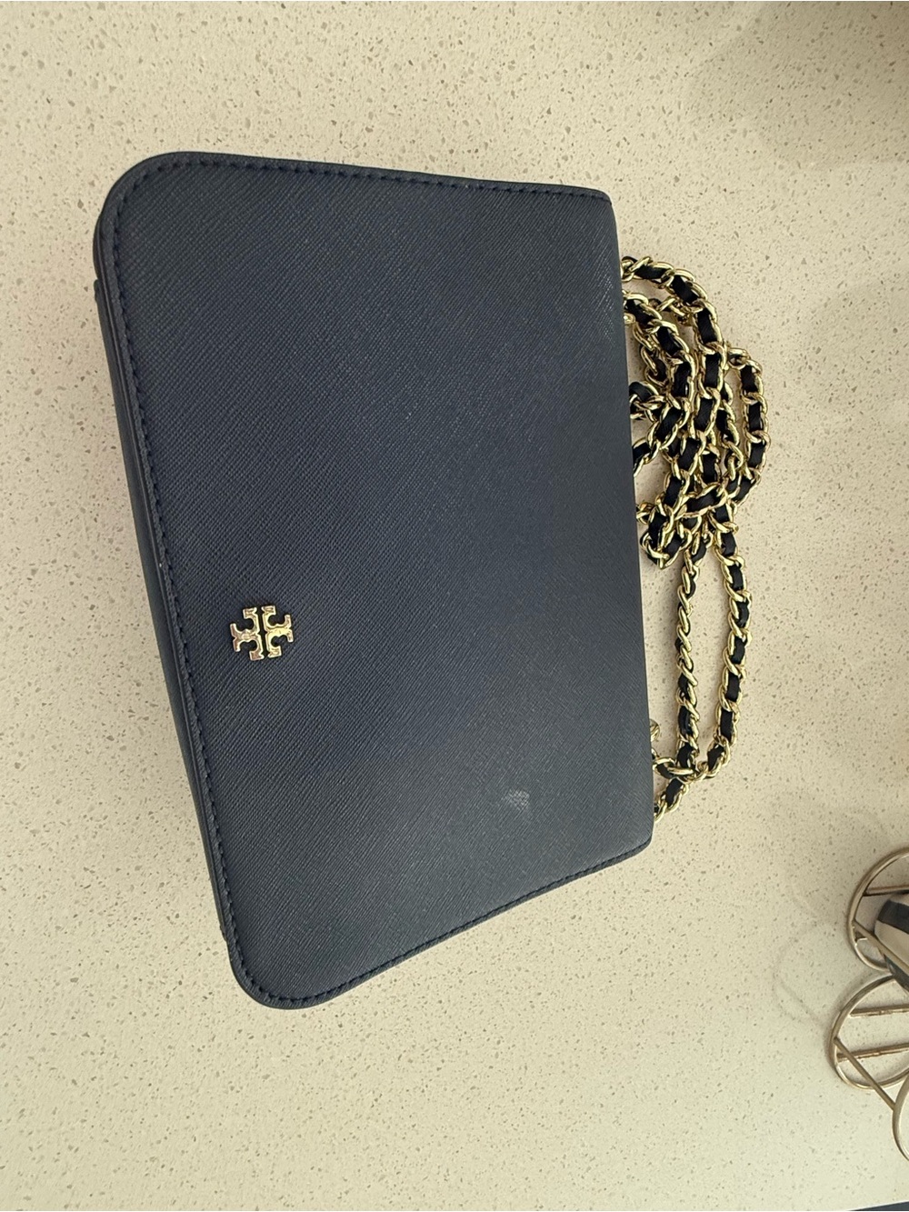 Tory Burch Navy Crossbody with Gold Chain